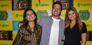 Globo anuncia novas atrações e amplia oferta do “Globoplay” em Portugal Úrsula Corona (esq.), Fábio Porchat e Isadora Cruz apresentaram evento da Globo no Goethe-Institut, em Lisboa. Foto: Carlos Pimentel