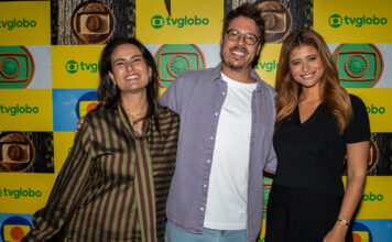 Globo anuncia novas atrações e amplia oferta do “Globoplay” em Portugal Úrsula Corona (esq.), Fábio Porchat e Isadora Cruz apresentaram evento da Globo no Goethe-Institut, em Lisboa. Foto: Carlos Pimentel